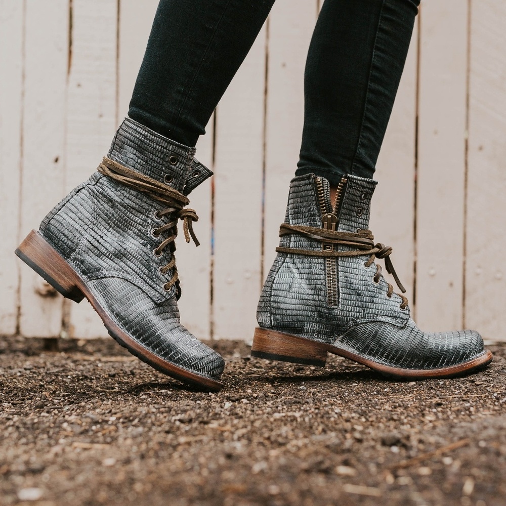 Freebird Manchester Blue Snake Combat Boots
